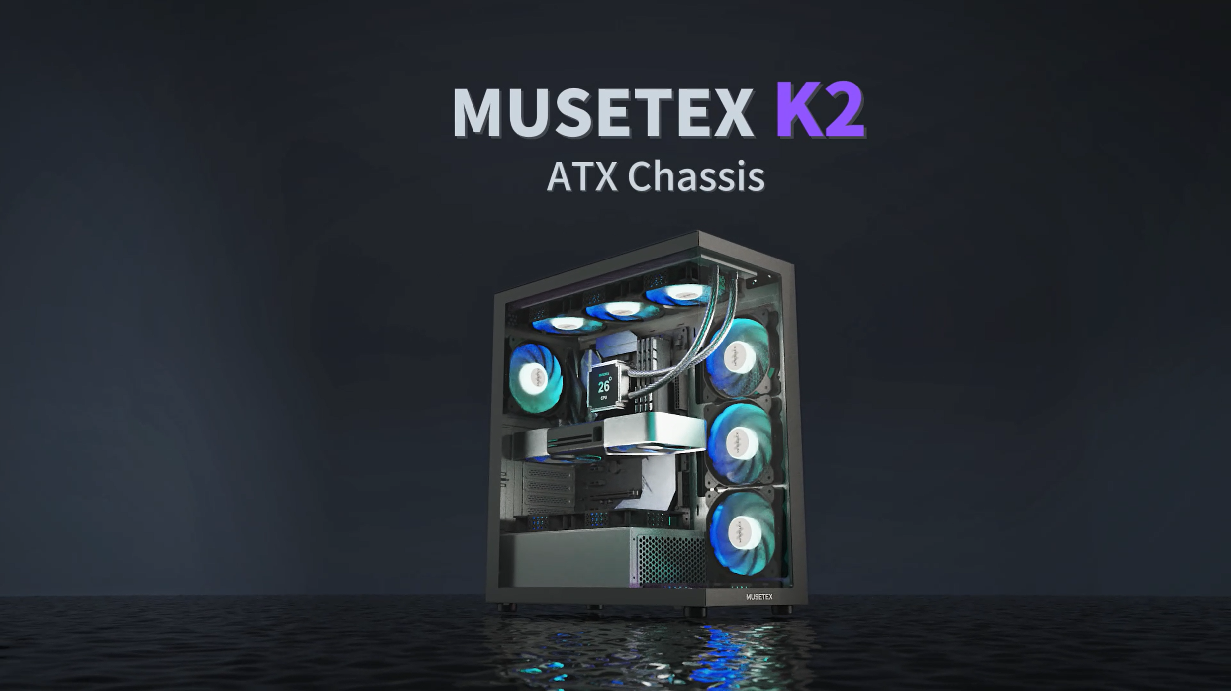 MUSETEX ATX PC Case 7 PWM ARGB Fans Pre-Installed, Type-C Mid